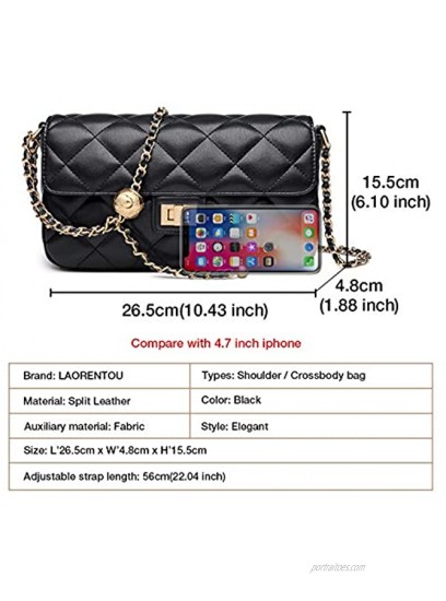 LAORENTOU Cow Leather Quilted Purses for Women Shoulder Bags with Chain Strap Women's Small Satchel Handbags Black