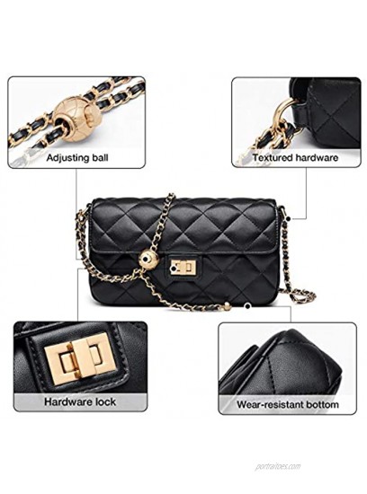 LAORENTOU Cow Leather Quilted Purses for Women Shoulder Bags with Chain Strap Women's Small Satchel Handbags Black