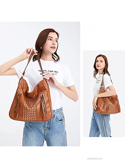 Large Hobo Bags for Women Vegan Leather Satchel Purses and Handbags,Ladies Shoulder Bucket with Crossbody Strap