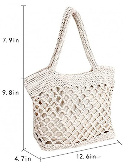 Monique Women Small Cotton Crochet Handbag Top-handle Bag Summer Beach Tote Hobo Bag