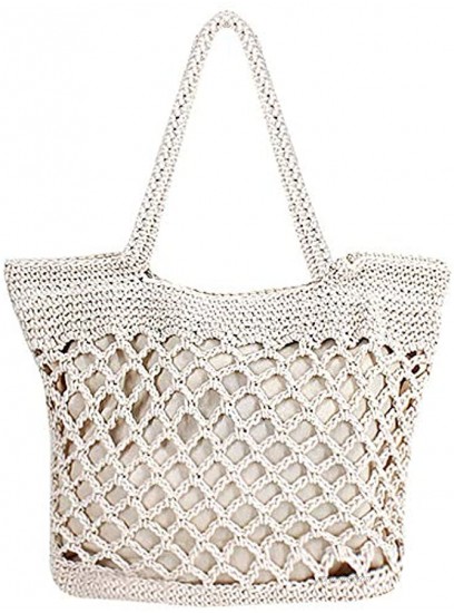 Monique Women Small Cotton Crochet Handbag Top-handle Bag Summer Beach Tote Hobo Bag