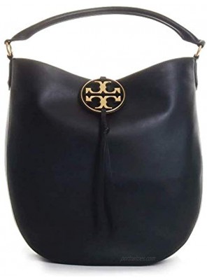 Tory Burch Womens Miller Leather Monogram Hobo Handbag