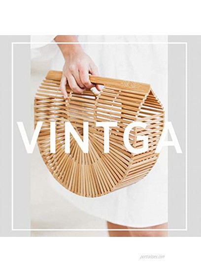 Vintga Bamboo Bags for Women Summer Straw Bags Wooden Beach Purses Basket Handle Handbags
