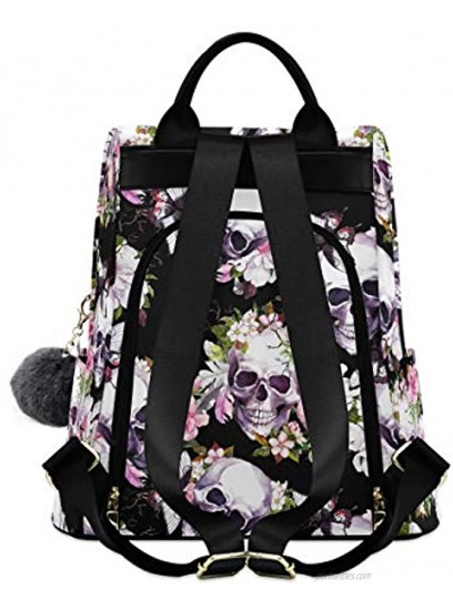 ALAZA Skulls Flowers Birds Butterfly Backpack Purse for Women Anti Theft Fashion Back Pack Shoulder Bag