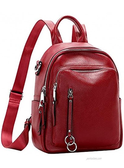 ALTOSY Fashion Genuine Leather Backpack Purse for Women Shoulder Bag Casual Daypack Small S10 Red Wine