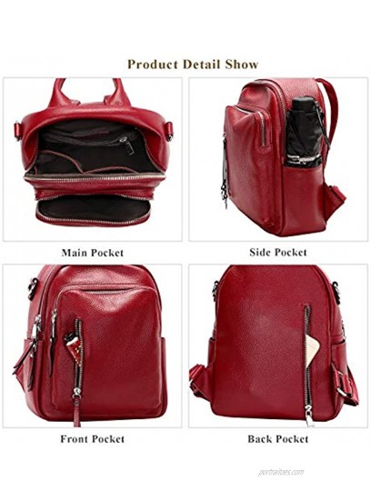 ALTOSY Fashion Genuine Leather Backpack Purse for Women Shoulder Bag Casual Daypack Small S10 Red Wine