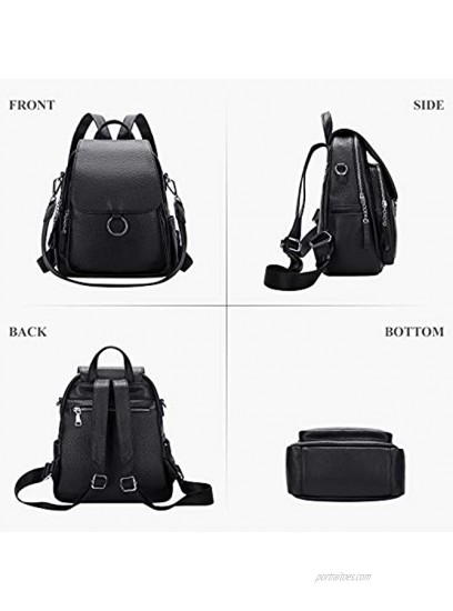ALTOSY Women Leather Backpack Purse Fashion Convertible Ladies Shoulder Bag with Flap S96 Classic Black