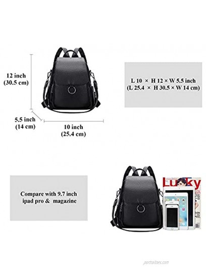 ALTOSY Women Leather Backpack Purse Fashion Convertible Ladies Shoulder Bag with Flap S96 Classic Black