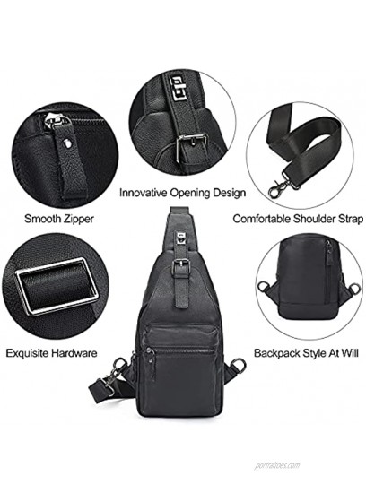 Augus Men's Leather Chest Bag Crossbody Shoulder Bag for Women Waterproof Anti Theft Backpack Purse for Travel Hiking