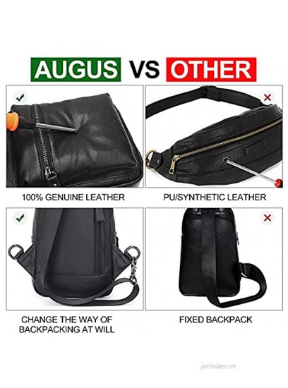 Augus Men's Leather Chest Bag Crossbody Shoulder Bag for Women Waterproof Anti Theft Backpack Purse for Travel Hiking