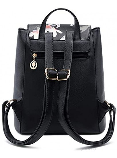 B&E LIFE Fashion Shoulder Bag Rucksack PU Leather Women Girls Ladies Backpack Travel bag Black Flower