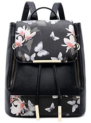 B&E LIFE Fashion Shoulder Bag Rucksack PU Leather Women Girls Ladies Backpack Travel bag Black Flower