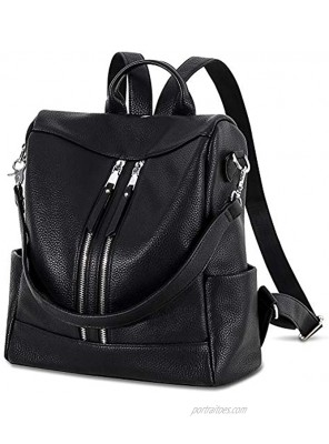 Backpack Purse for Women Antau Water Resistance PU Leather Bookbag Backpack Anti-Theft Black Backpack