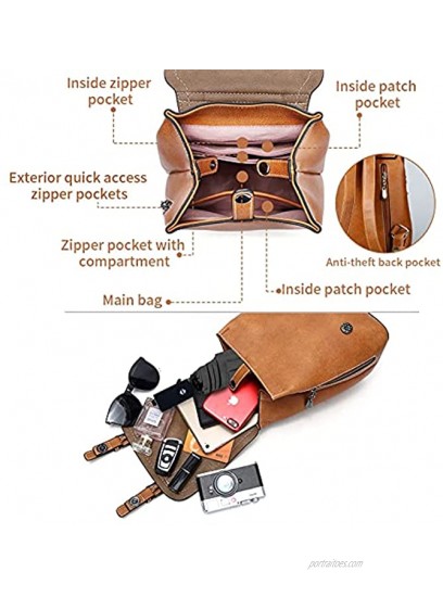 Backpack Purse for Women Brown Leather Fashion Backpack Mini Ladies Backpack Lightweight Everyday Bag…