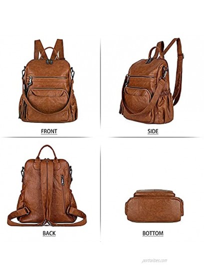 Backpack Purse for Women Ladies Fashion PU Leather Shoulderbag Girls Travel School Convertible Rucksack with Tassel
