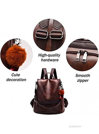 Backpack Purse for Women Large Capacity Anti Theft Leather Backpack Convertible Girls Shoulder Bag Bookbag,Brown