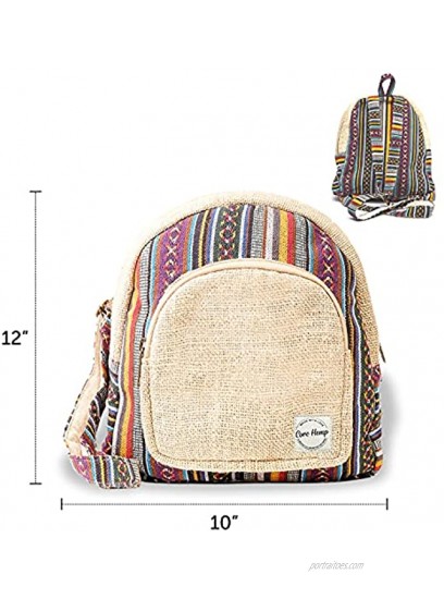 Core Hemp Mini Backpack Handmade Boho Purse Made From Organic Hemp Colorful Hippy Bag With Two Compartments Multi-Colored New Logo