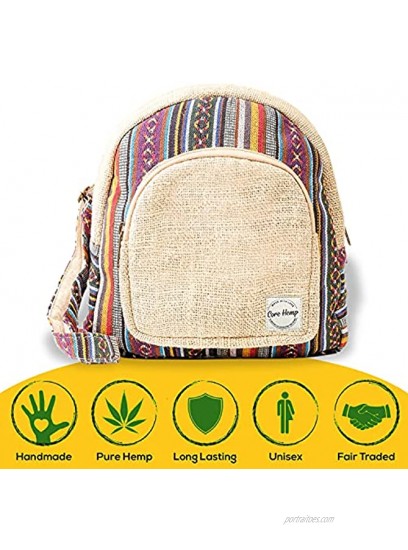 Core Hemp Mini Backpack Handmade Boho Purse Made From Organic Hemp Colorful Hippy Bag With Two Compartments Multi-Colored New Logo