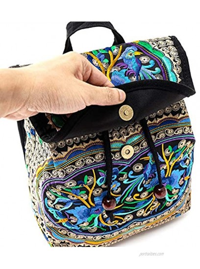 Embroidered Backpack Purse for Women Boho Purses Vintage Hippie Backpack Bag Canvas Shoulder Bag for Women Girls