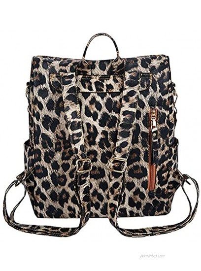 Fashion Leopard Women Backpack Girls Ladies PU Leather Purses Travel Shoulder Bag Student Schoolbag