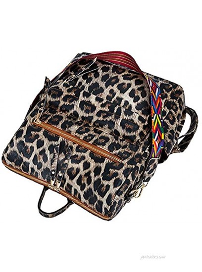 Fashion Leopard Women Backpack Girls Ladies PU Leather Purses Travel Shoulder Bag Student Schoolbag