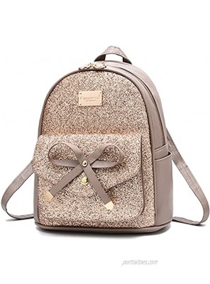 Girls Cute Sequin Mini Backpack for Girls Small Bowknot Leather Purse Fashion Backpack Purse for Women