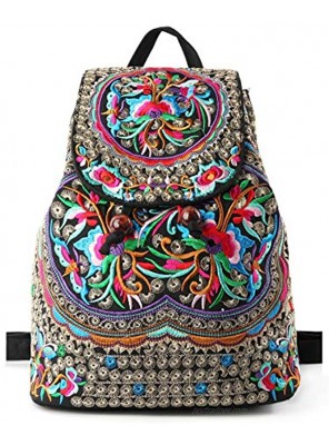 Goodhan Vintage Embroidered Women Backpack Ethnic Travel Handbag Shoulder Bag