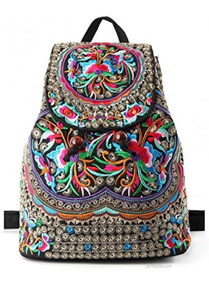 Goodhan Vintage Embroidered Women Backpack Ethnic Travel Handbag Shoulder Bag