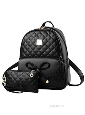 I IHAYNER Girls Bowknot 2-PCS Fashion Backpack Cute Mini Leather Backpack Purse for Women