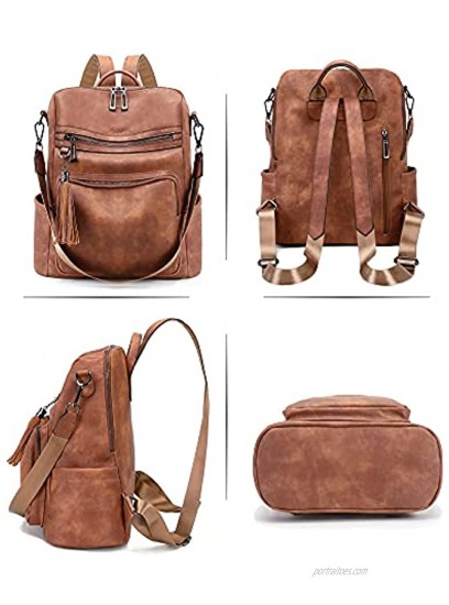 OPAGE Leather Backpack Purse for Women Fashion Ladies Shoulder Bag Designer Convertible Large Purse Zipper Pocket Travel Bag with Tassel Pendant
