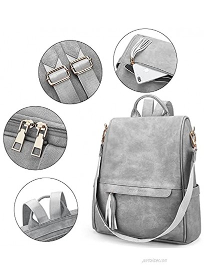 Oyifan Backpack Purse for Women Leather Large Fashion Travel Backpack Ladies Anti-theft Designer Shoulder bags with Tassel Grey