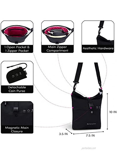 Sherpani Eiko Mini Backpack with Coin Purse Convertible Backpack Purse Small Crossbody Bag Stylish Shoulder Bag Crossbody Purse for Women Magnetic Closure Black