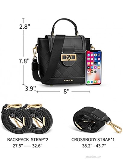 Small Handbag for Women 3 in 1 Leather Crossbody Shoulder Bag Tote Bag Top Handle Handbag Clutch Cell Phone Mini Backpack Purse Wallet and Satchel Black