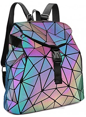 Tikea Geometric Backpack Fashion Luminous Schoolbag Causal Daypack Leather Rucksack Student Bookbag Reflective and Holographic
