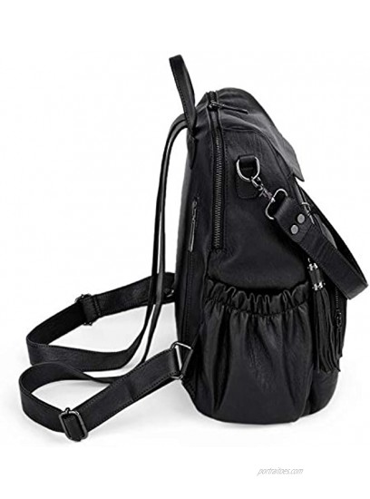 UTO Women Backpack Purse PU Leather Convertible Ladies Rucksack Tassel Zipper Pocket Shoulder Bag