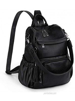 UTO Women Backpack Purse PU Leather Convertible Ladies Rucksack Tassel Zipper Pocket Shoulder Bag