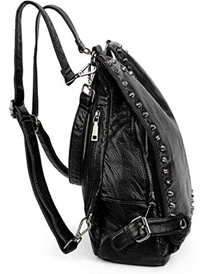 UTO Women Backpack Purse PU Washed Leather Rivet Studded Convertible Ladies Rucksack Shoulder Bag