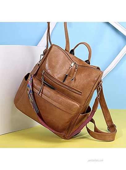 Women Backpack Purse Synthetic Leather Fashion Ladies Satchel Bags Casual Shoulder Bag Brown