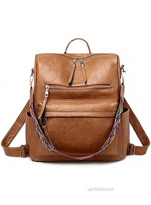 Women Backpack Purse Synthetic Leather Fashion Ladies Satchel Bags Casual Shoulder Bag Brown