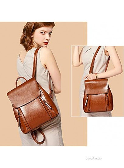 Women's Fashion Purse Backpack Multipurpose Design Shoulder Bag and Zipper Purse Genuine Leather Anti-theft Travel bag Brown