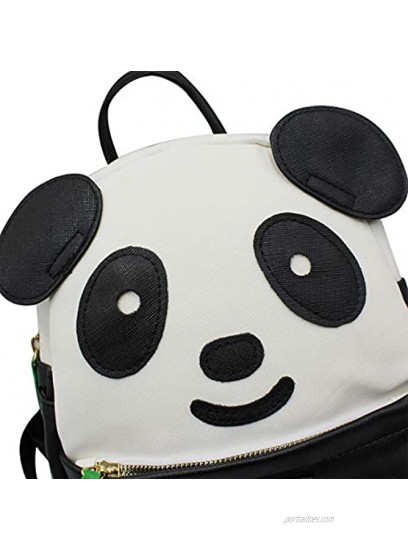 Womens Girls Cute Panda Pattern Backpack Purse Pu Leather Travel Bag Small Casual Shoulder Daypack
