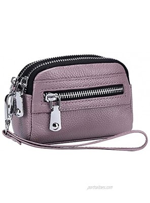ALLITIC Women Coin Purse Genuine Leather Small Triple Zipper Coin Wallet Pouch with Removable Wristlet Strap