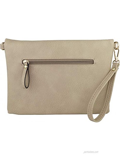 B BRENTANO Fold-Over Envelope Wristlet Clutch Crossbody Bag with Tassel Accents