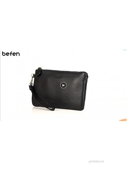 Befen Women's Genuine Full Grain Leather Wristlet Clutch Wallet Smartphone Wristlet Purse Signature Wallet