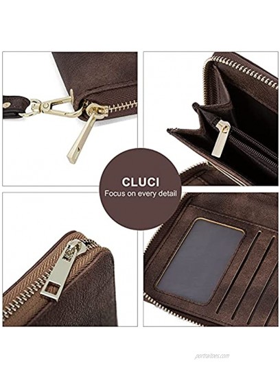 CLUCI Womens Wallet Large Leather Clutch Ladies Travel Purse Zipped Large Multi Card Organizer with Wristlet Vintage Two-toned Brown