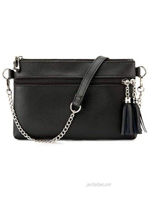 ECOSUSI Women Wristlet Clutch Crossbody Bag with Tassel Leather Wallet Purses RIFD Lightweight Shoulder Bag