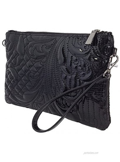Embroidered Patent Leather Wristlet with Card Sleeves