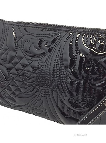 Embroidered Patent Leather Wristlet with Card Sleeves