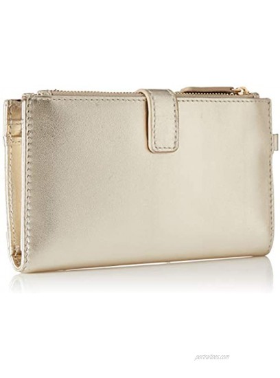 Essere Women's Genuine Leather Wristlet with detachable hand strap and multiple pockets Gold