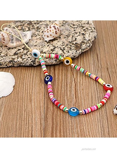 Evil Eye Lucky Y2K Chain For Mobile Phone Wrist Strap Polymer Clay Wristlet String Boho Cell Phone Chains